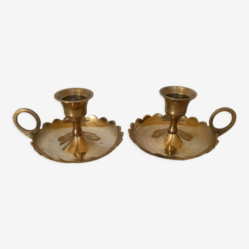 Paire de bougeoirs en laiton rat de cave