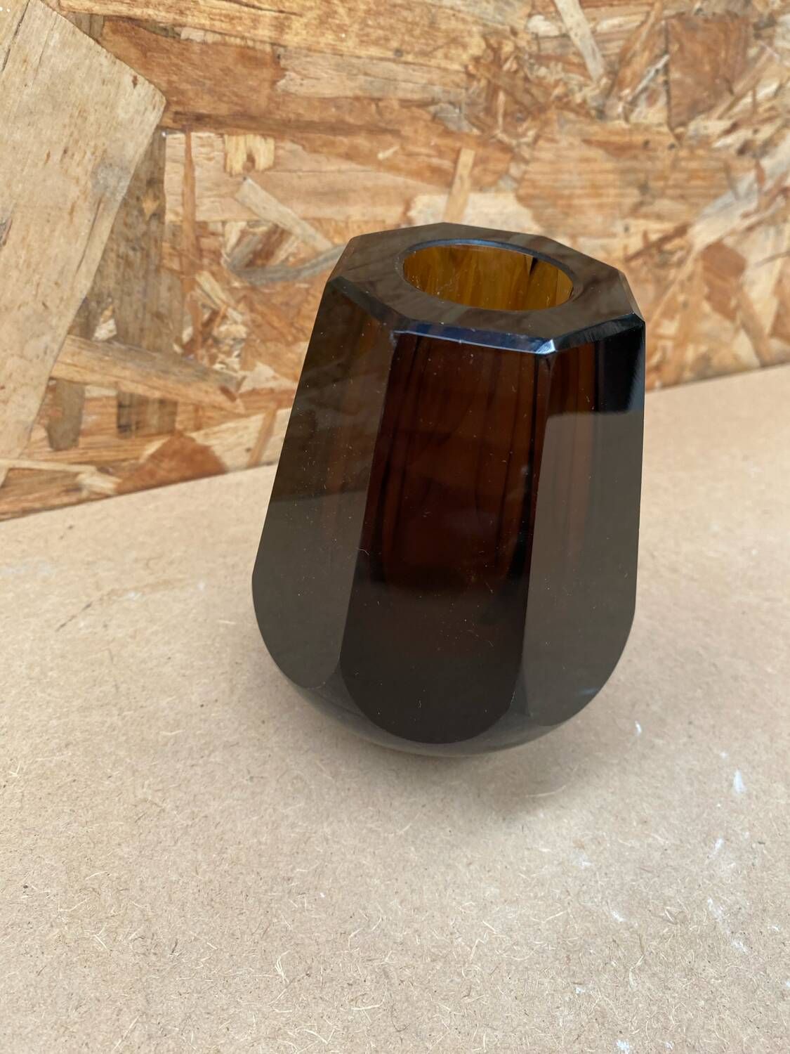 Antique daum nancy octagonal vase brown glass made in france 1930 vintage