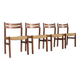 Mid Century Danish teak and paper cord dining chairs 1960s , set of 4