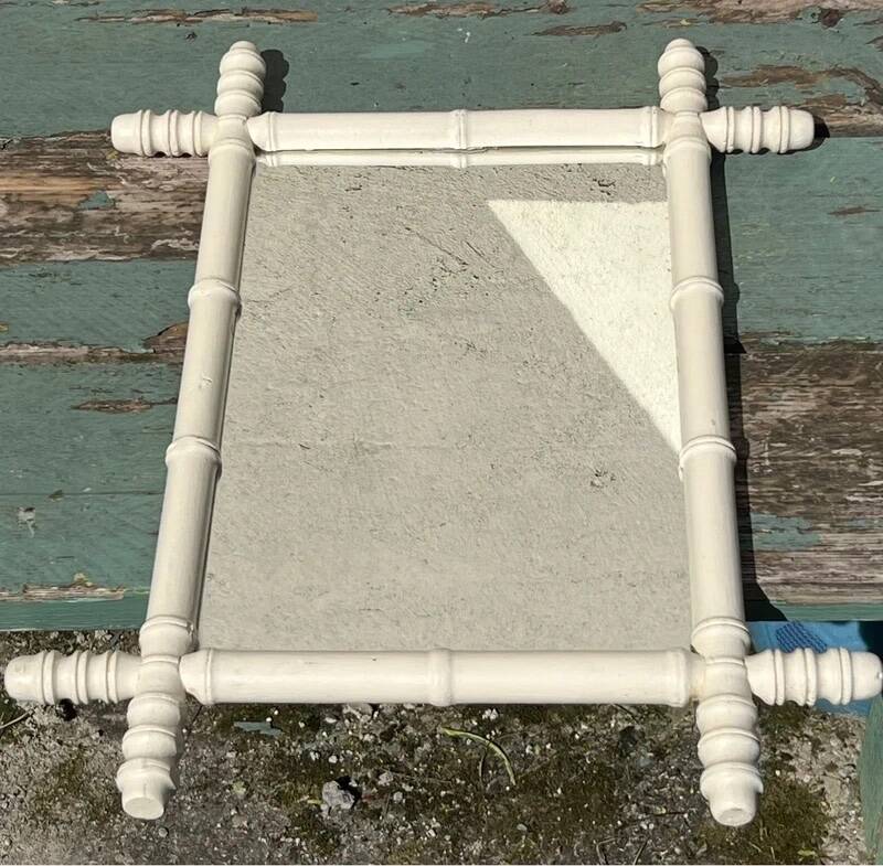 Vintage wooden turned mirror, white, rectangular, 1940s.