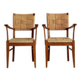 Paire de fauteuils en raphia tressé  Audoux Minet 1950