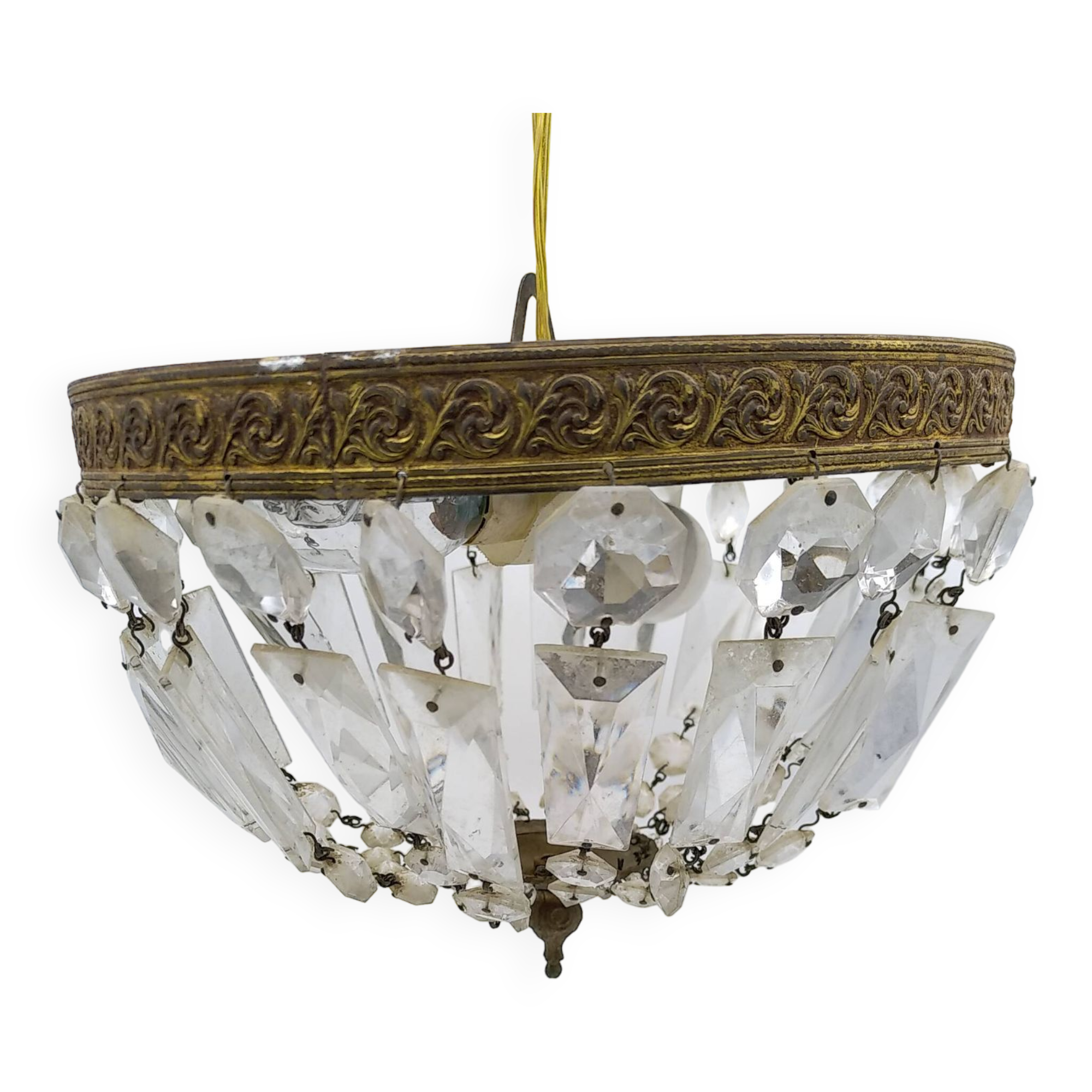 Art deco ceiling light or pendant lamp with tassels and brass. 22 rows.