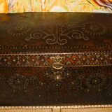 17th century studded leather travel trunk, richly decorated