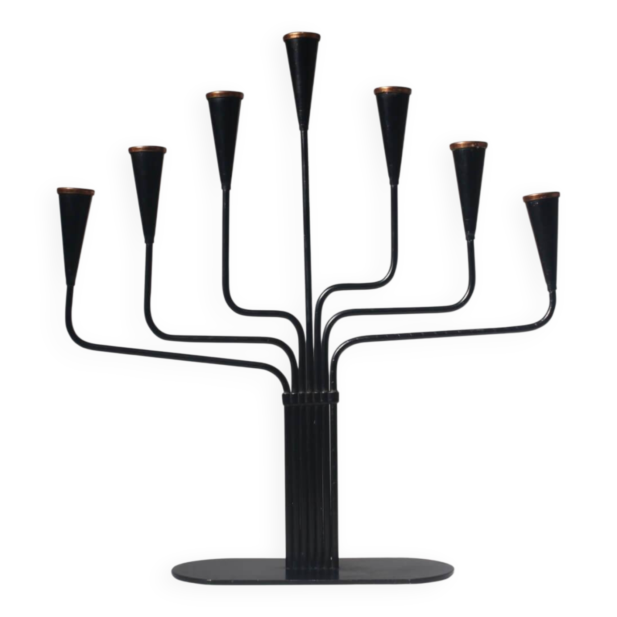 Gunnar Ander Black Metal And Copper Candelabra, For Ystad Metall, 1960s