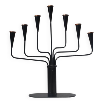 Gunnar Ander Black Metal And Copper Candelabra, For Ystad Metall, 1960s