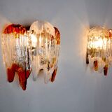 Pair of wall lamps, orange Murano glass, Italy, 1960