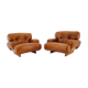 1970s design italian armchairs in wood and cognac leather