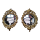 Paire de miroirs sorcière ancien verre bombé et bronze