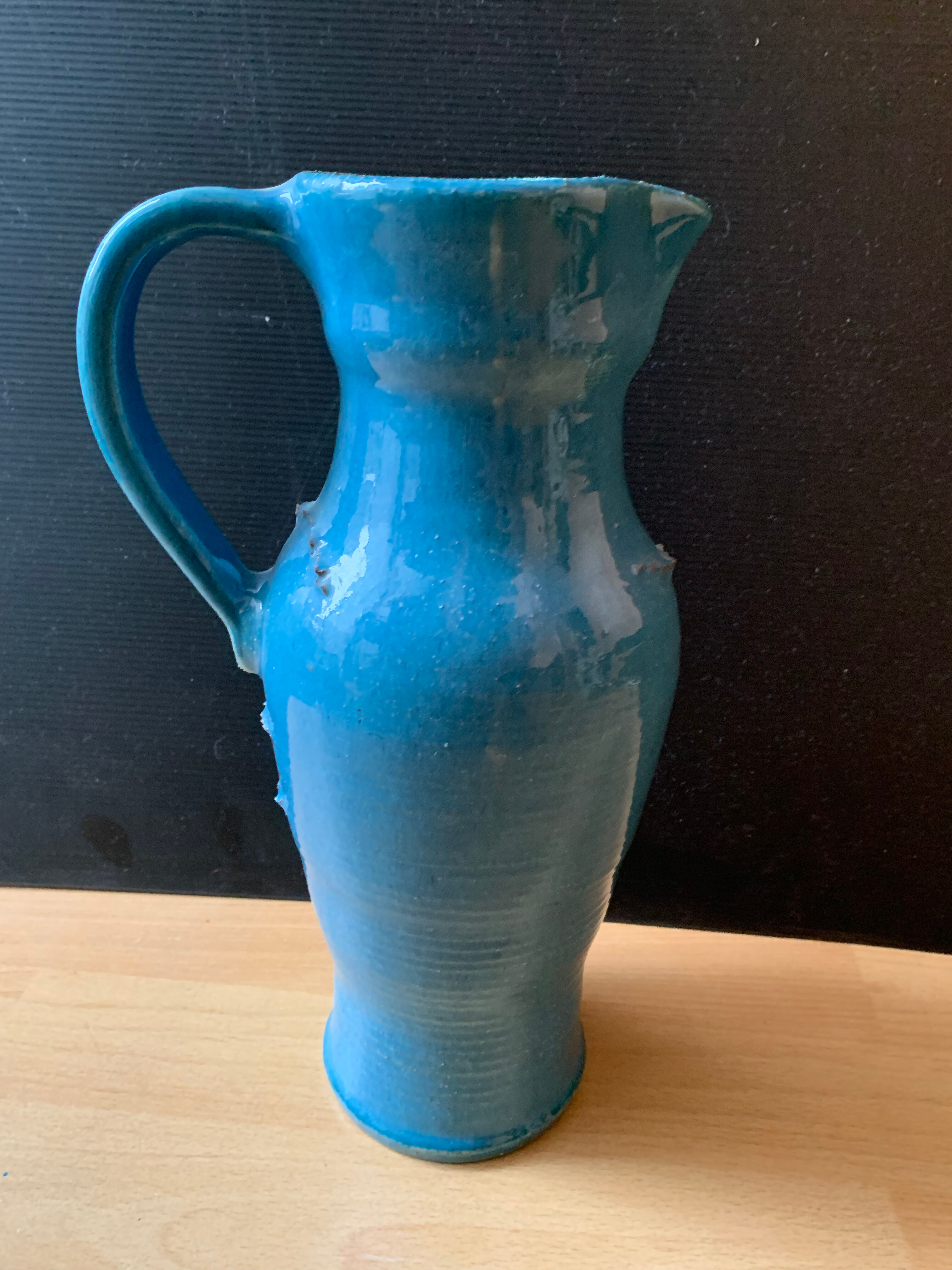 Large pitcher blue enamelle ceramic vase