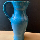 Pichet vase en céramique émaille bleu