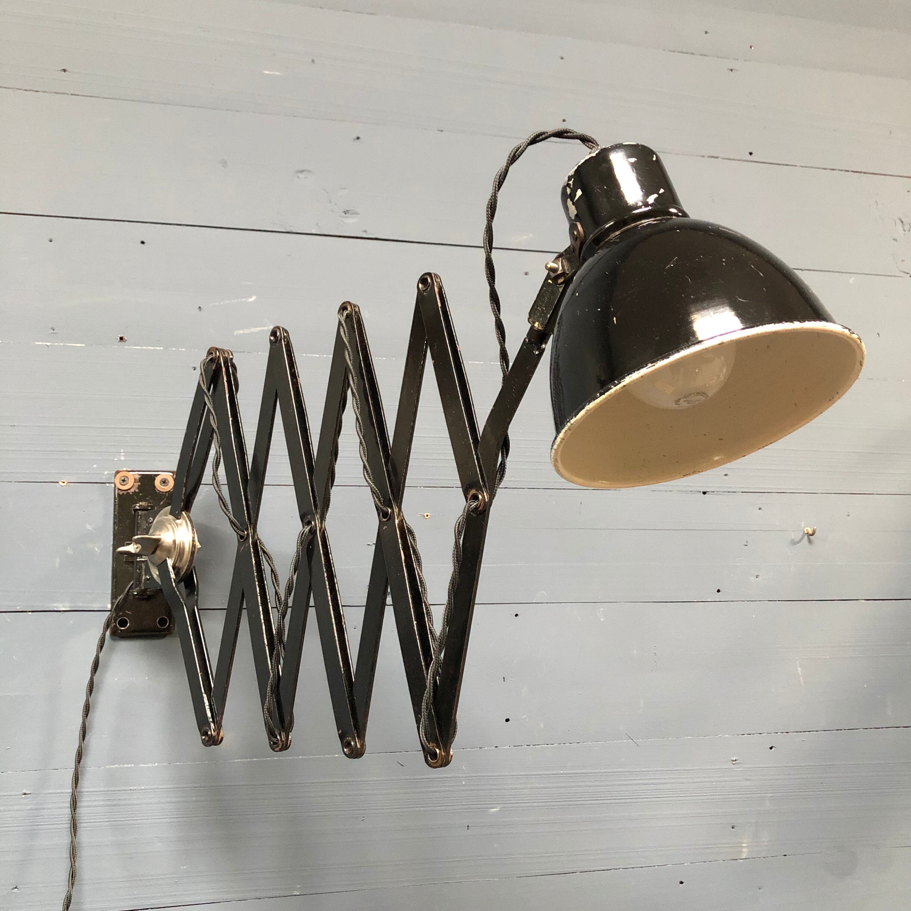 XL black scissor lamp from PeHaWe Leuchten Dresden, German 1940s