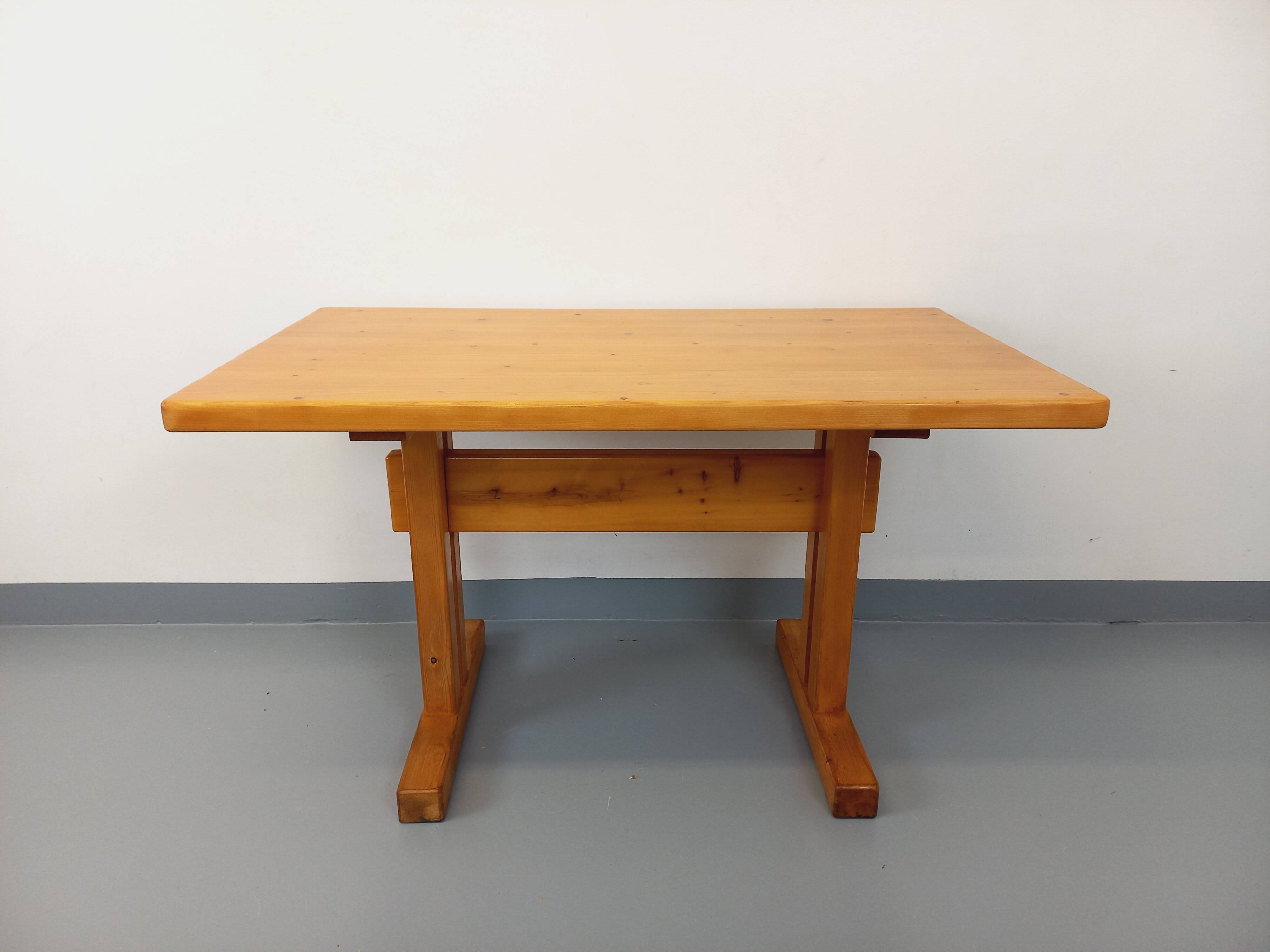 Charlotte Perriand Les Arcs vintage rectangular pine dining table from the 60s 70s