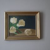Oil painting on canvas "late tulip" gilded frame still life 1997