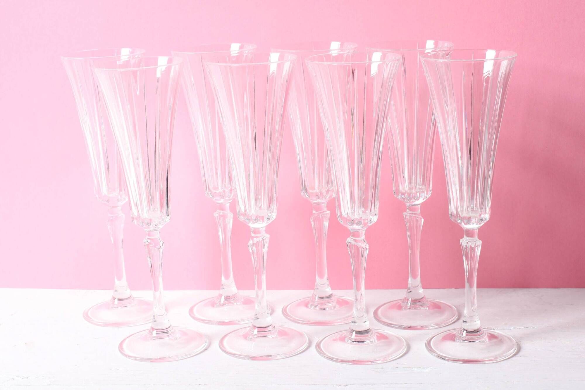 Set of 8 Crystal Vintage Champagne Flutes, Prosecco Clear Italian
