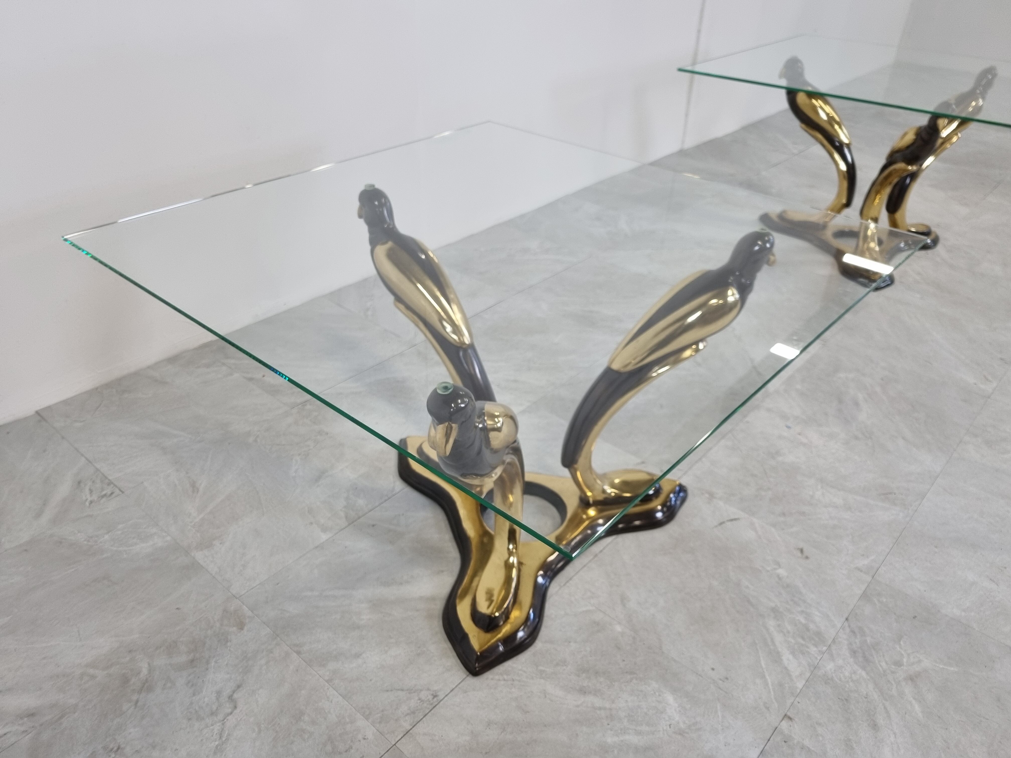 Pair of brass bird coffee tables, 1970s