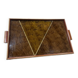 Rectangular art deco wood and glass tray