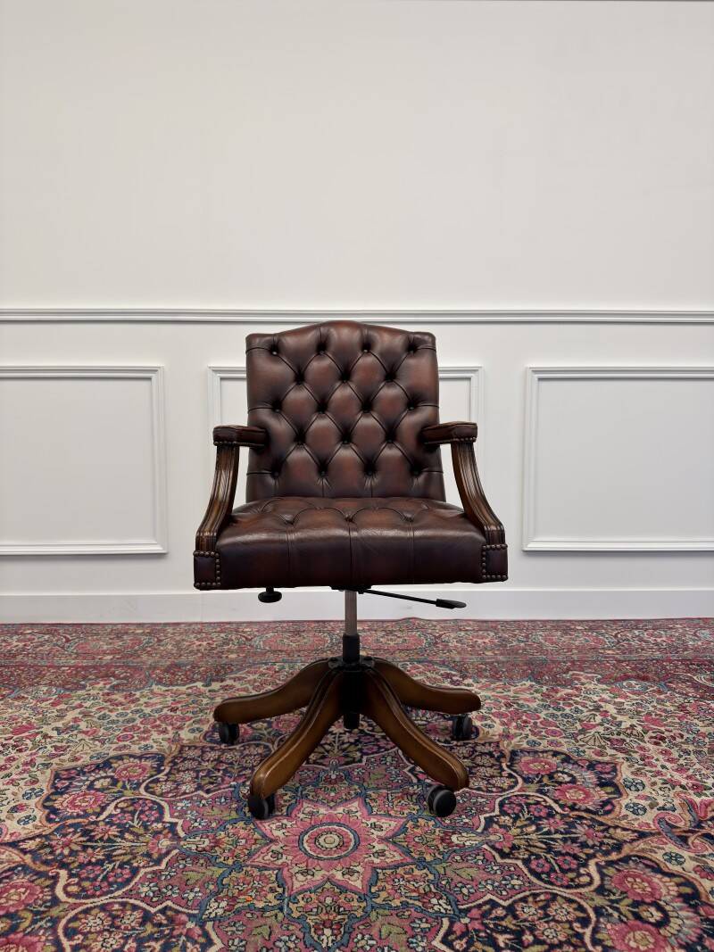English Chesterfield Office Chair Oxblood