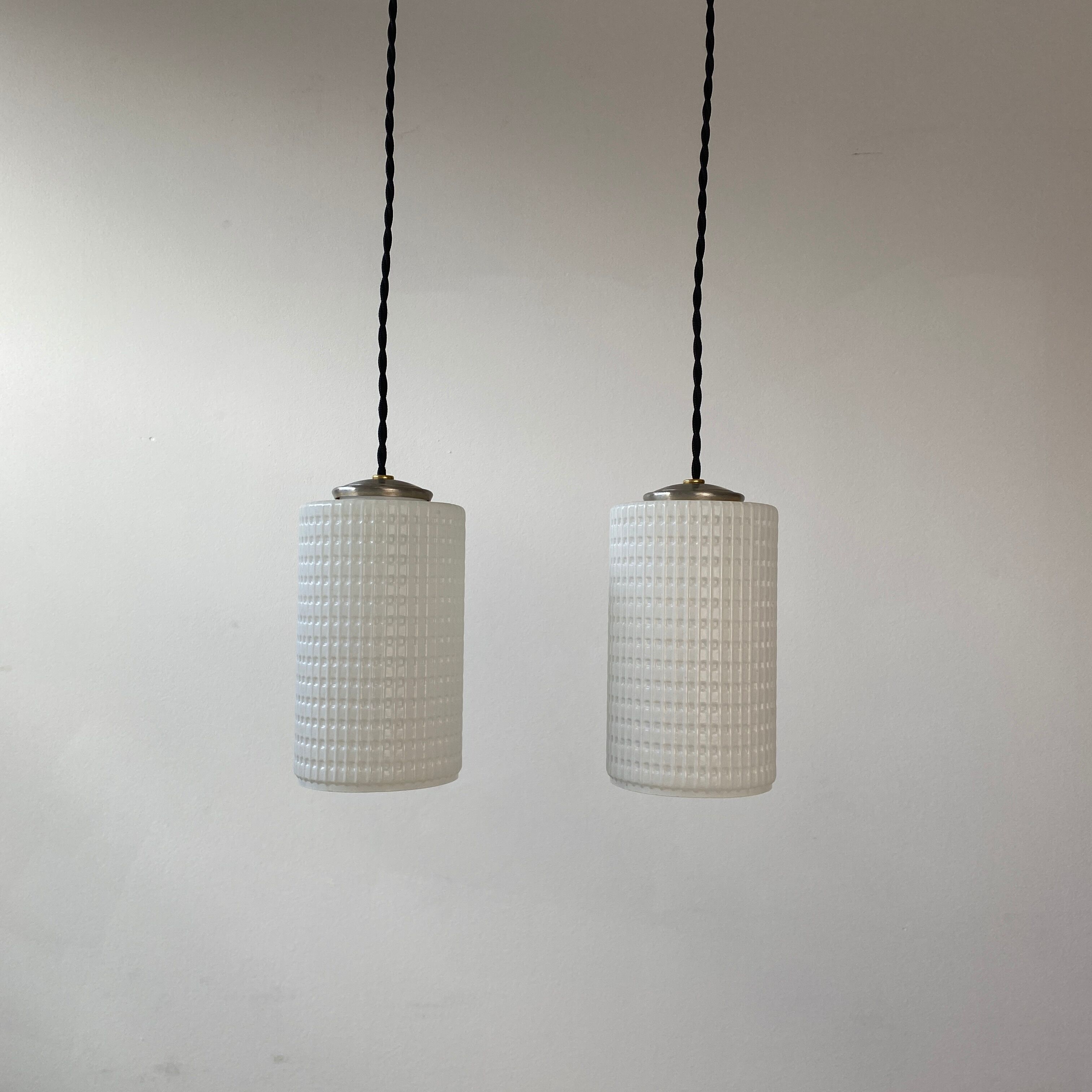 Pair of old vintage opaline pendant lamps