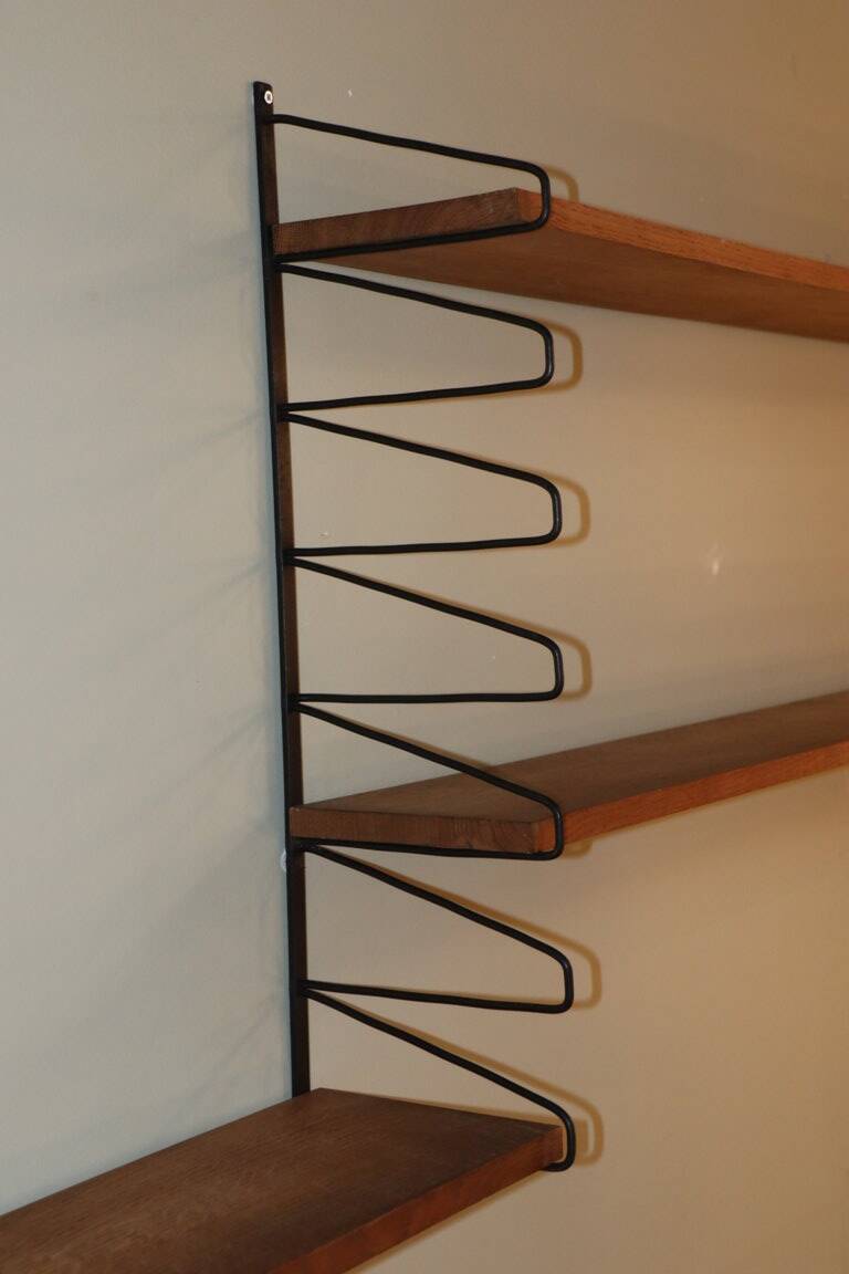 Vintage modular wall shelf in wood and metal, 1950s