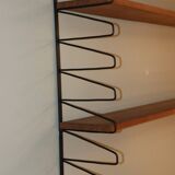 Vintage modular wall shelf in wood and metal, 1950s