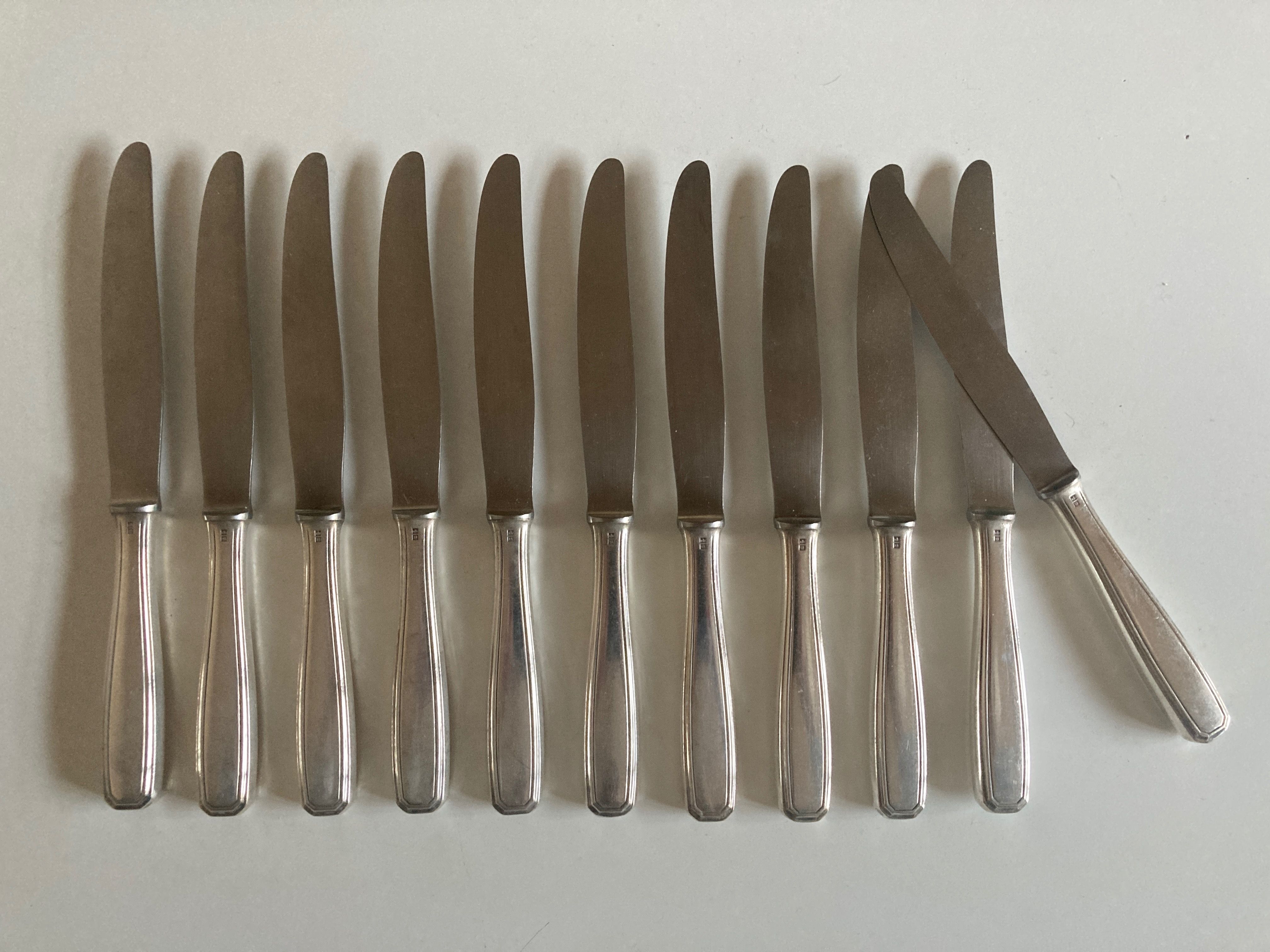 Set of 11 knives Christofle Alfénide Saturn modernist silver metal