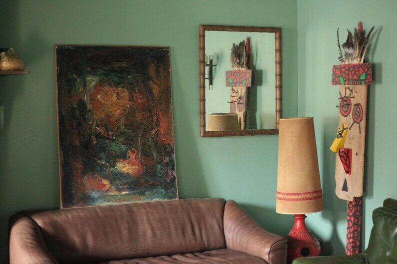Oil on canvas signed Monique Humbert, large abstract composition, wall painting, interior decoration.