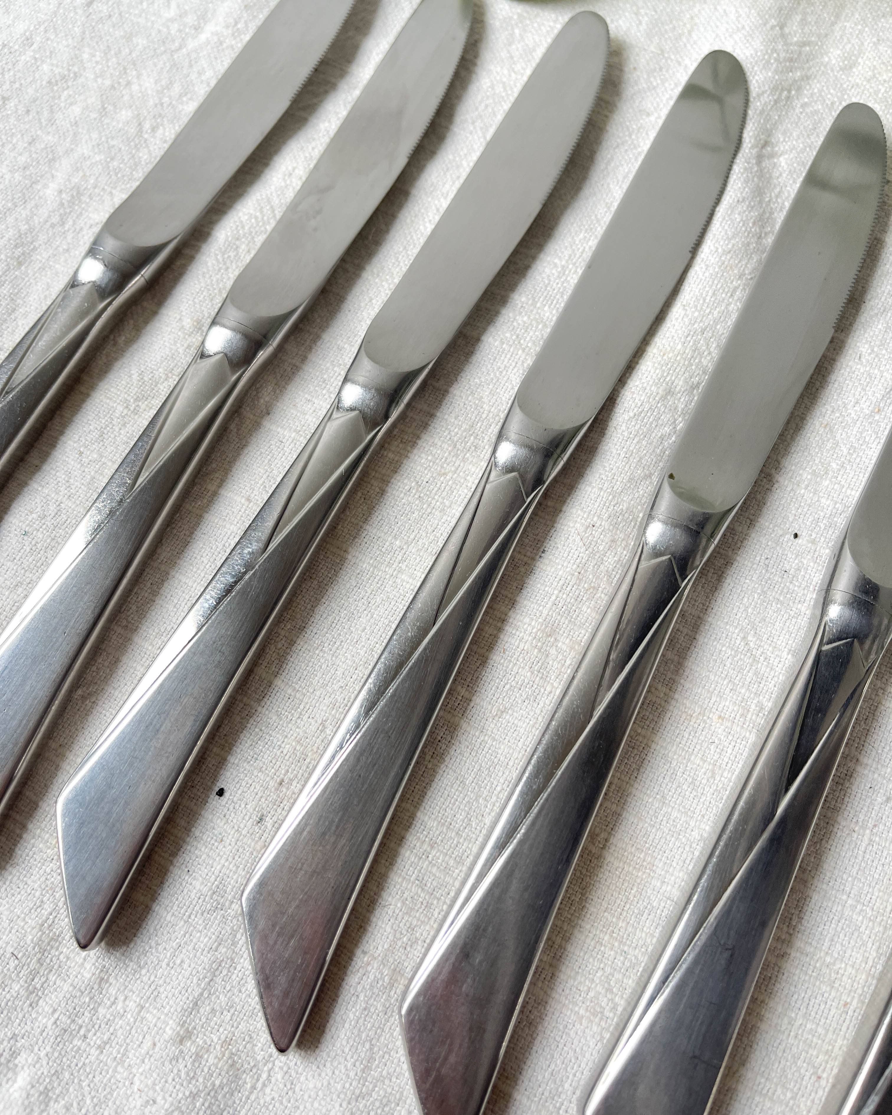7 Vintage stainless steel Art Deco style knives made in France
