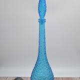 Turquoise blue decanter of 56 centimeters with cap & relief