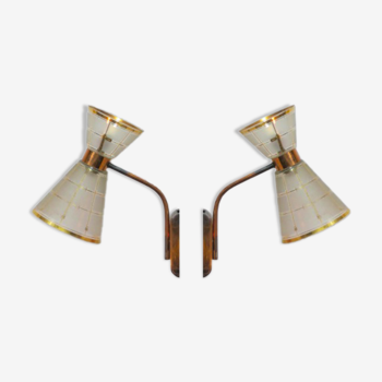 Pair of glass diabolo wall lamps