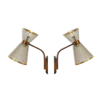 Pair of glass diabolo wall lamps