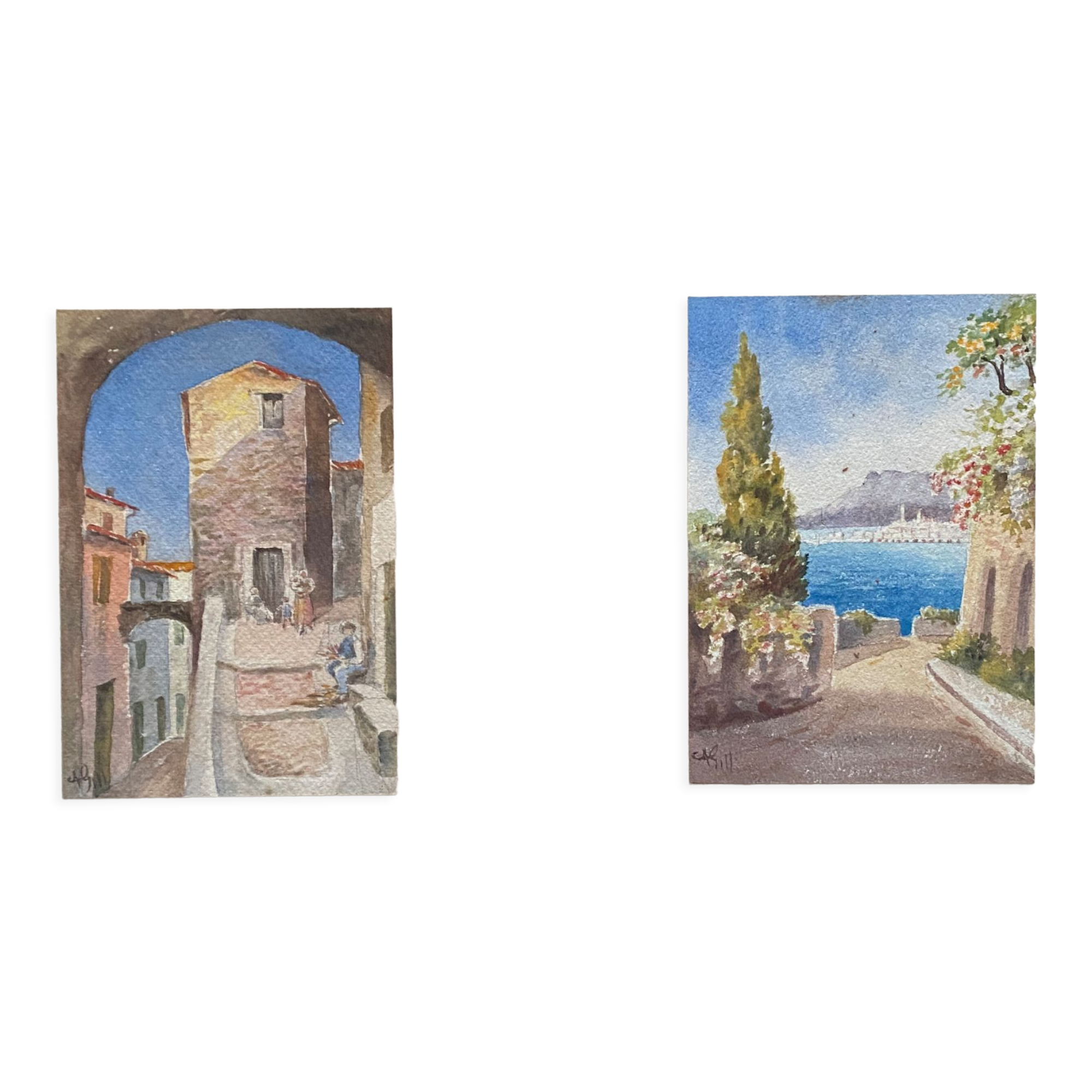 Paintings during watercolors around 1911 signed Views of Marseille