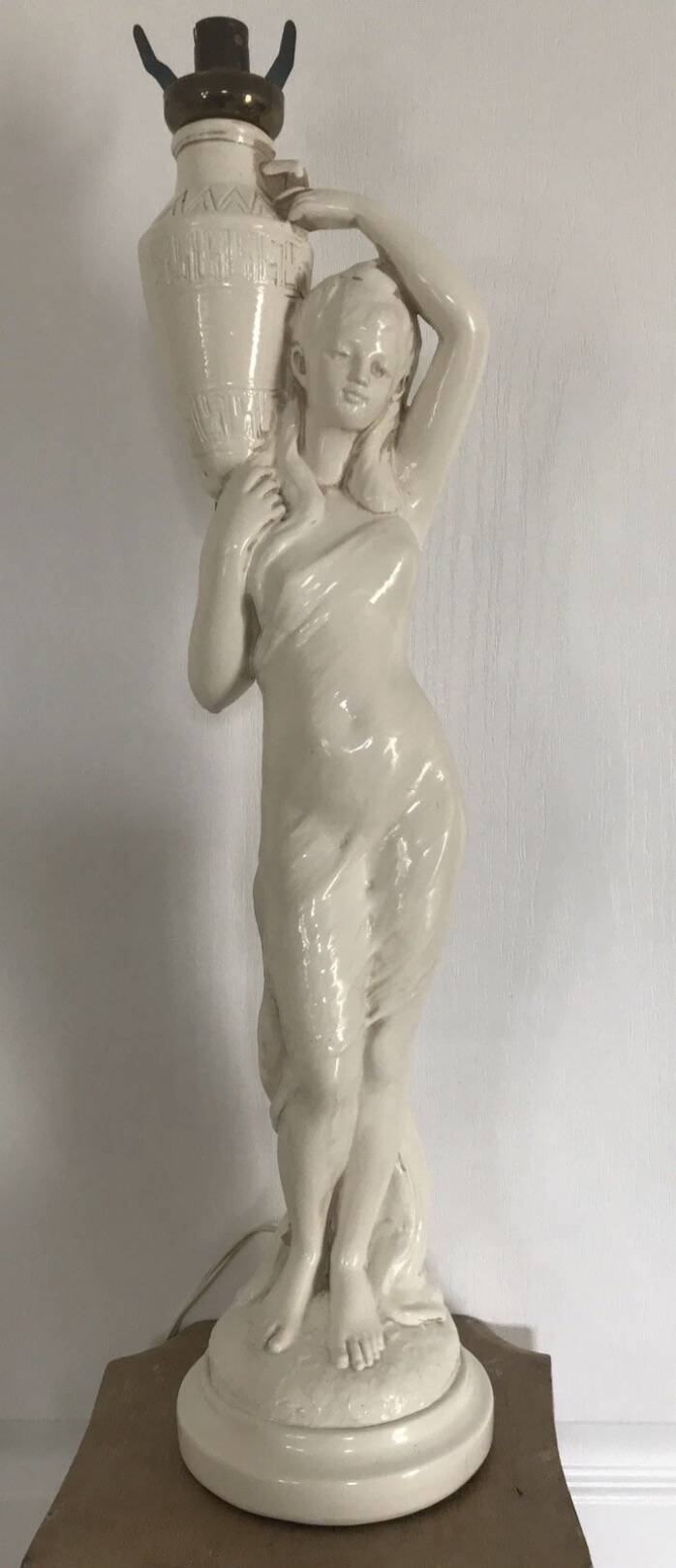 Glazed Ceramic Lamp Base for Women, signed