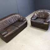 Vintage leather sofa set, 1970s