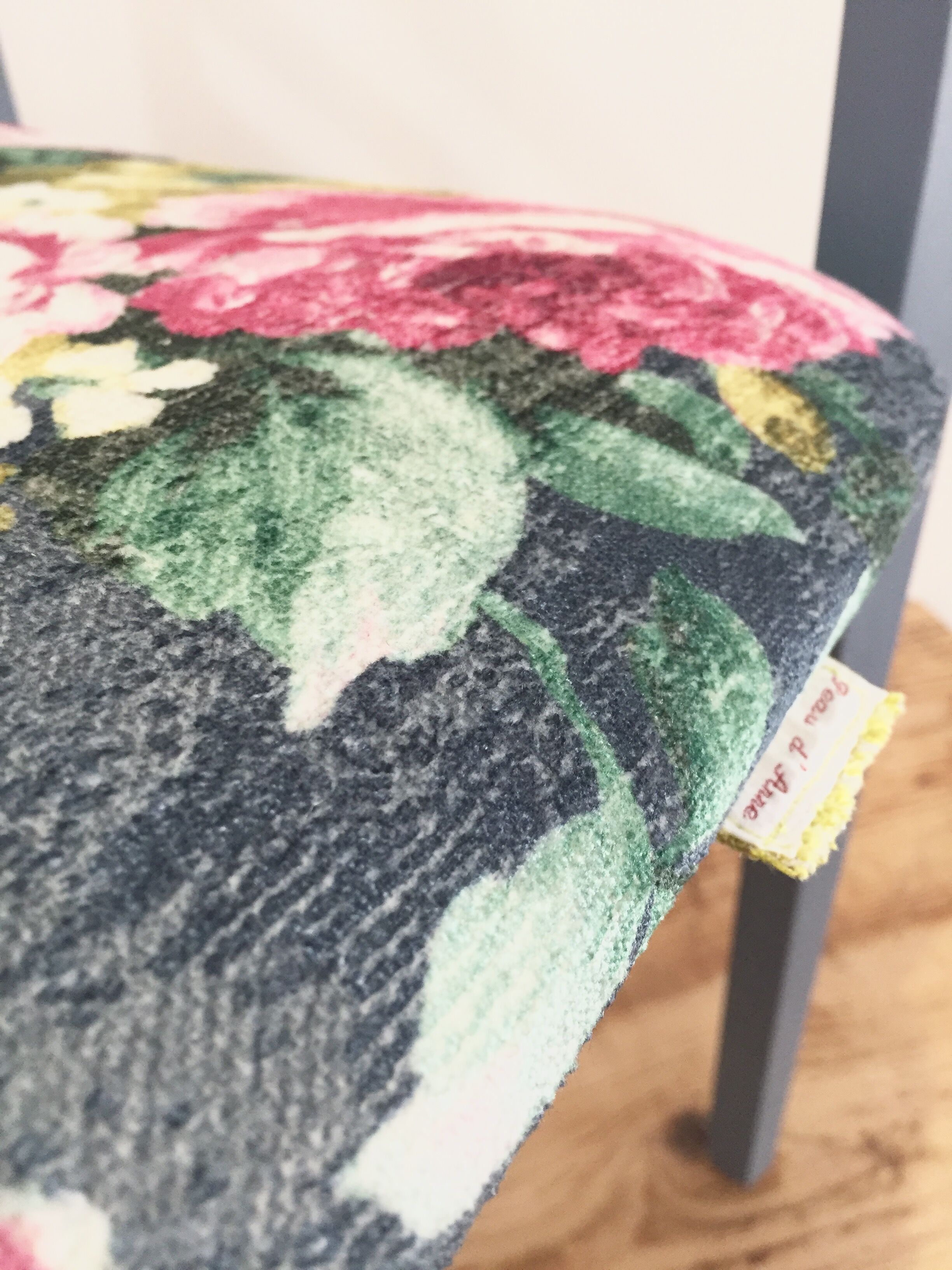 Blue Velvet Chair wooden flowers vintage effects!