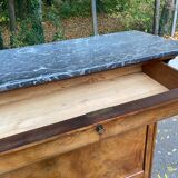 19th century secretary desk in solid walnut and burr grey marble