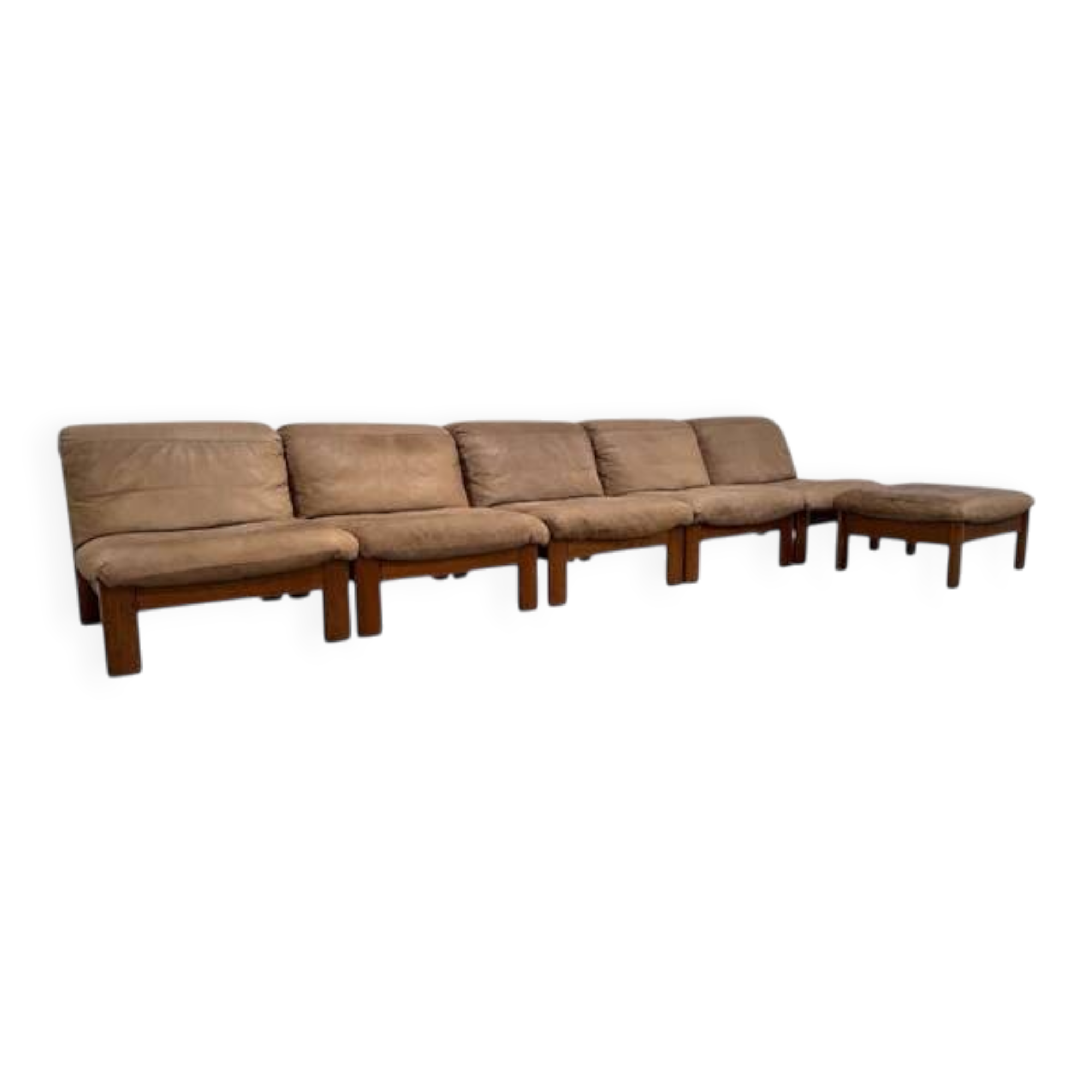 Ensemble de salon / fauteuil / canapé en cuir et chêne Rolf Benz, années 1970