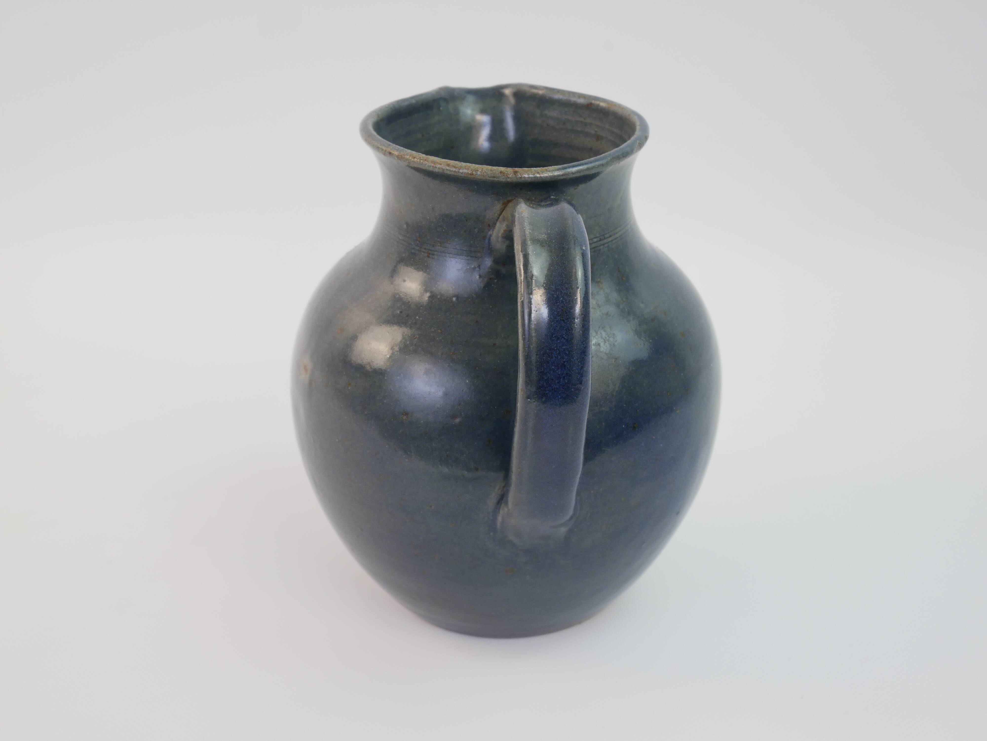 Large blue glazed stoneware pitcher Le Rivet France
