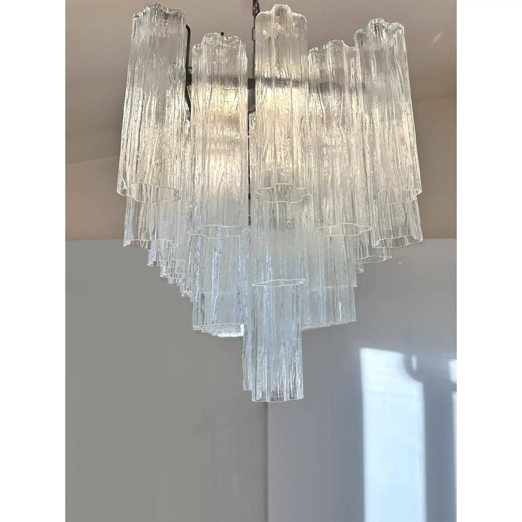 Contemporary Luxury Rectangular "Tronchi" Murano Glass Burnished Chandelier