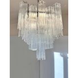 Contemporary Luxury Rectangular "Tronchi" Murano Glass Burnished Chandelier