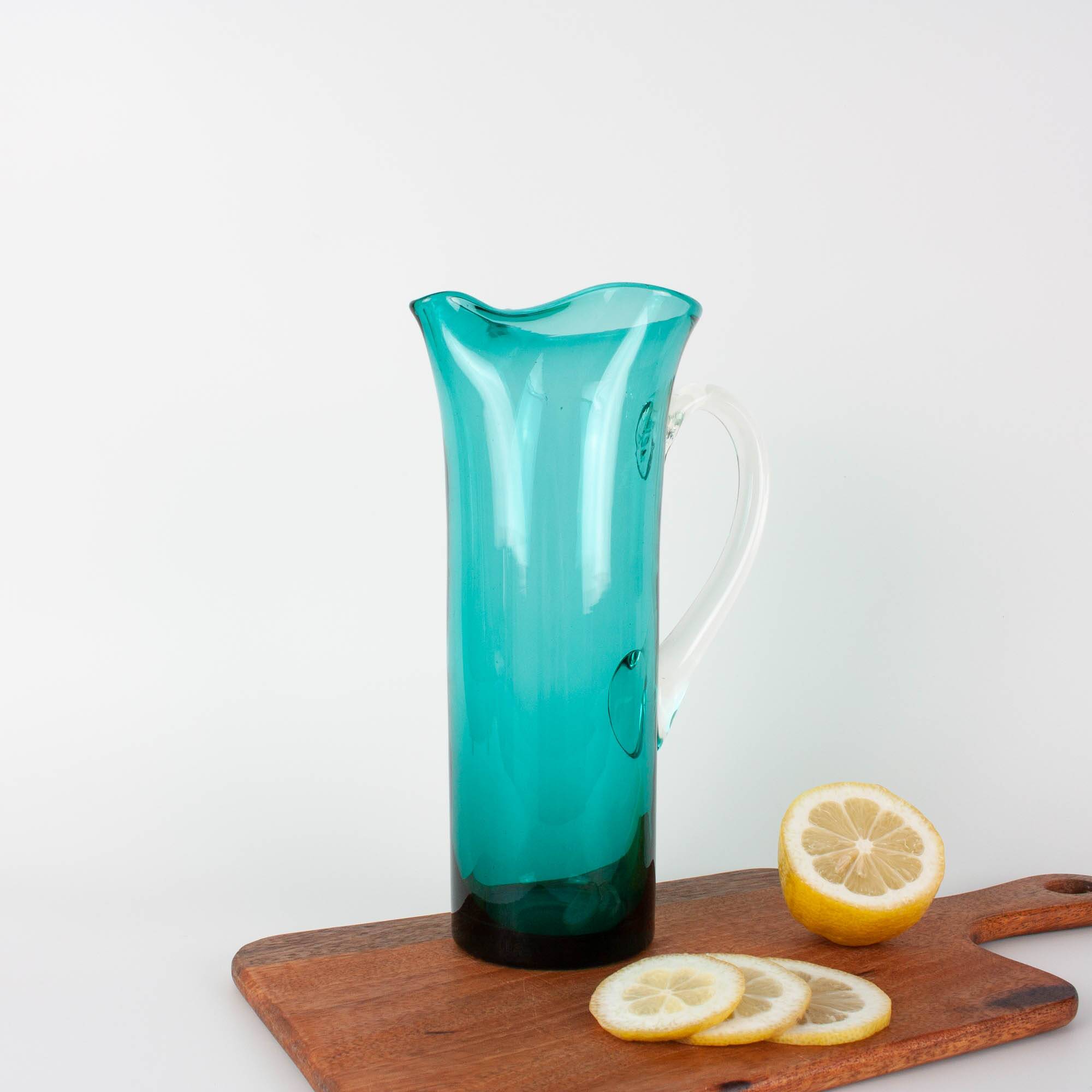 1960s Portuguese Turquoise Glass Jug