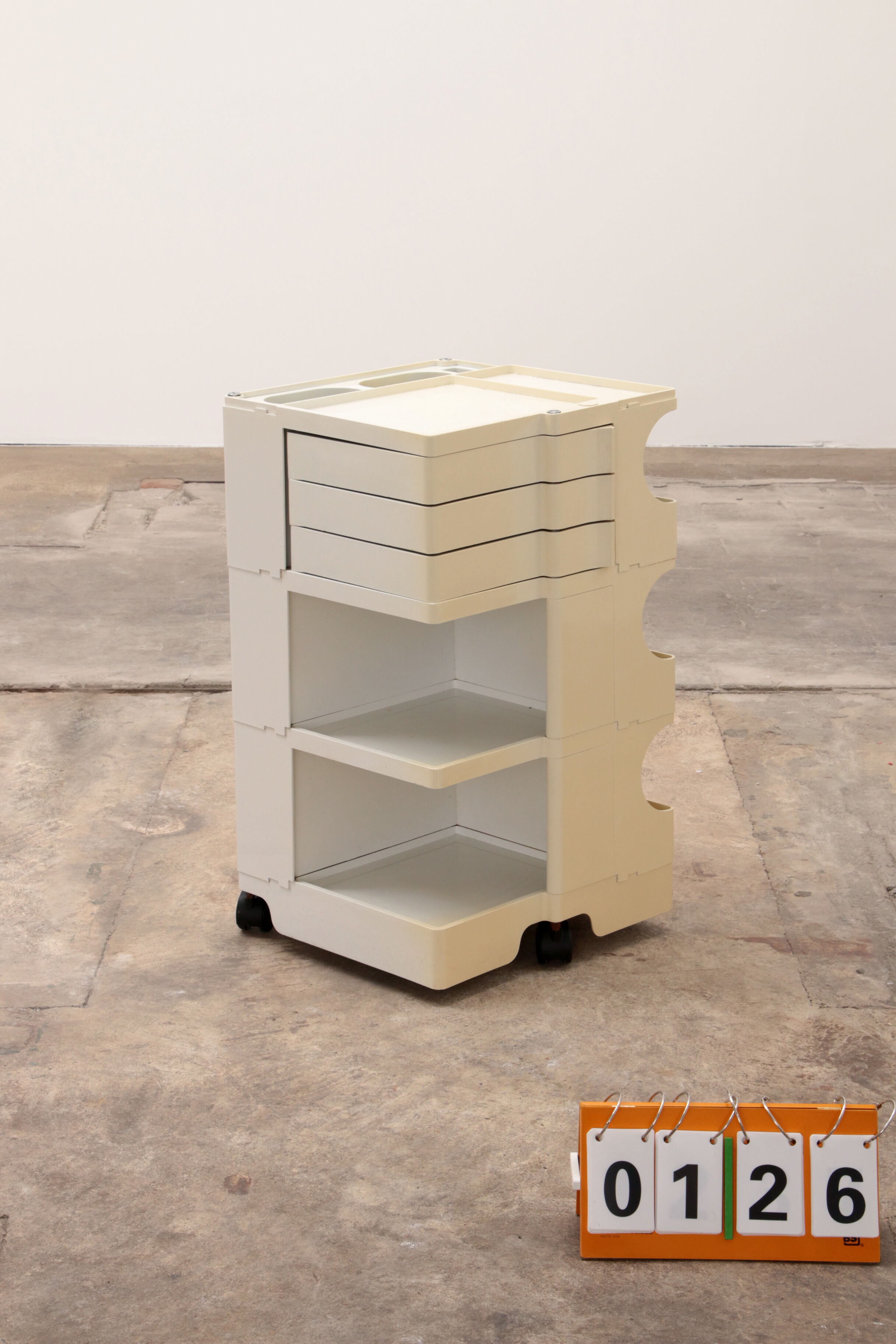Space Age white Joe Colombo 'Boby' storage trolley, 1970s