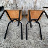 Paire de chaise ancienne metal noir + assise & dossier bois