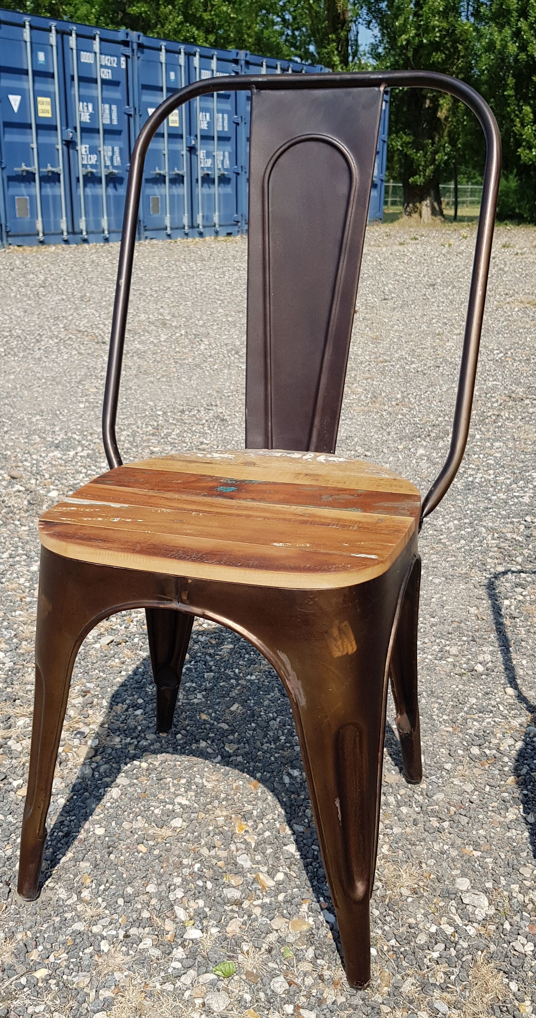 Set of 4 metal chairs with teak seat