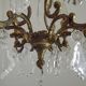 Lustre en bronze à 6 lumières, en cristal, en cage à 3 côtés de style Art Nouveau.