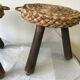 Paire de tabourets en bois et paille tressée