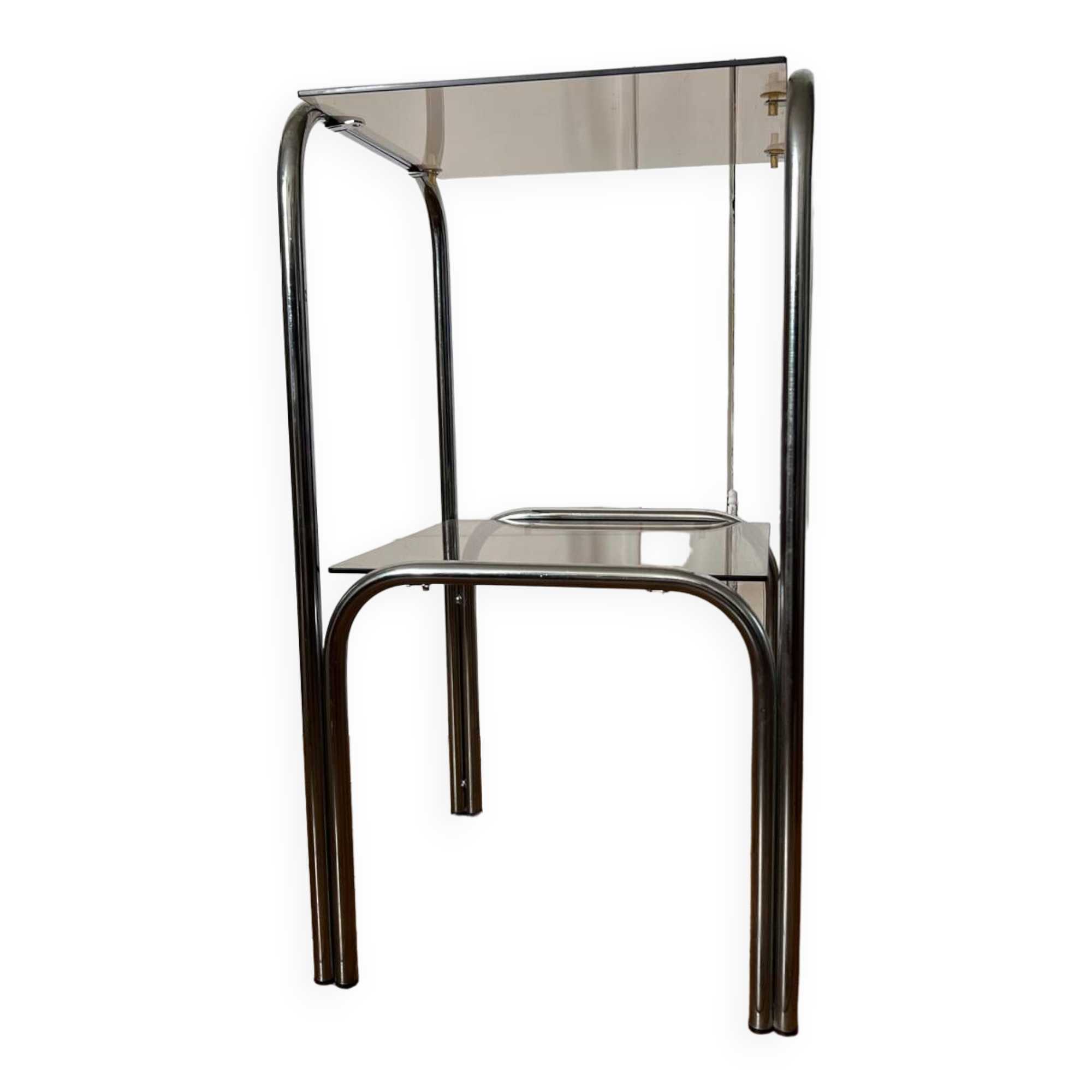 Chromed metal and smoked glass side table