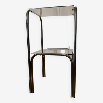 Chromed metal and smoked glass side table