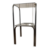 Chromed metal and smoked glass side table