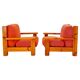 Fauteuils vintage en bois et velours rouge du milieu du siècle, lot de deux, Italie 1970
