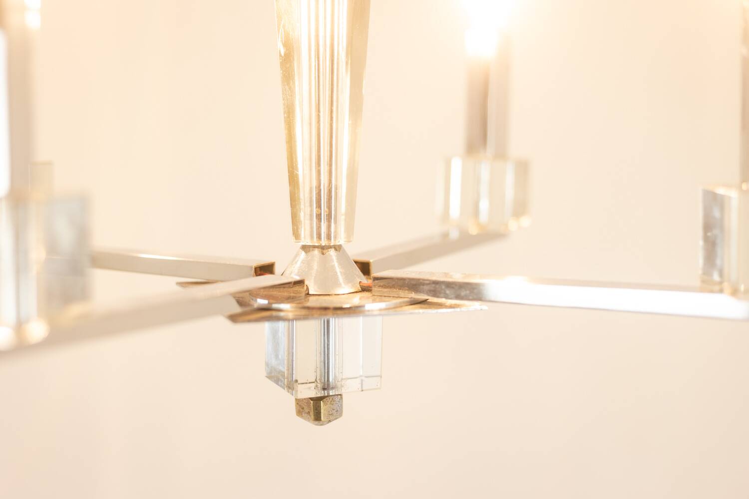 Jacques Adnet. Modernist chandelier in chromed metal. Circa 1940.